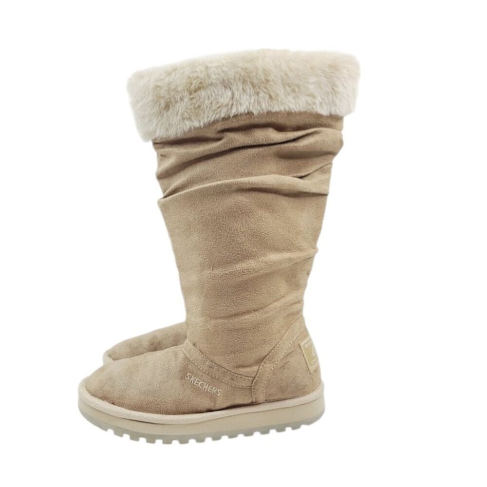 Skechers Women's Tan Faux Suede Ruched Mid-Calf‎ Winter Snow Boot Size US 6.5